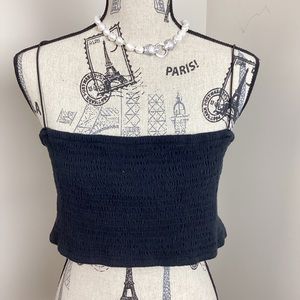 Anthropologie Women’s Black Cropped Top Shirred Bandeau with Spaghetti Straps